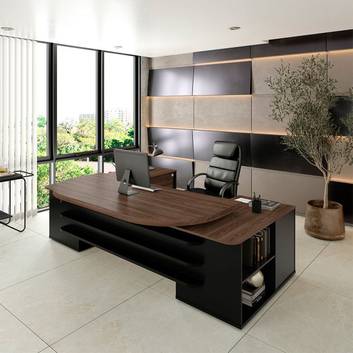 Image of Mesa De Escritório Presidente Tebis 2 Pt 4 Gv Marrom E Preta PLA-AR740TA57ECWMOB