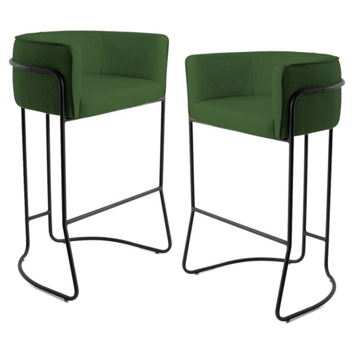 Kit 2 Banquetas Decorativas Base Aço Preto Betina A-89 Corano Verde - Domi