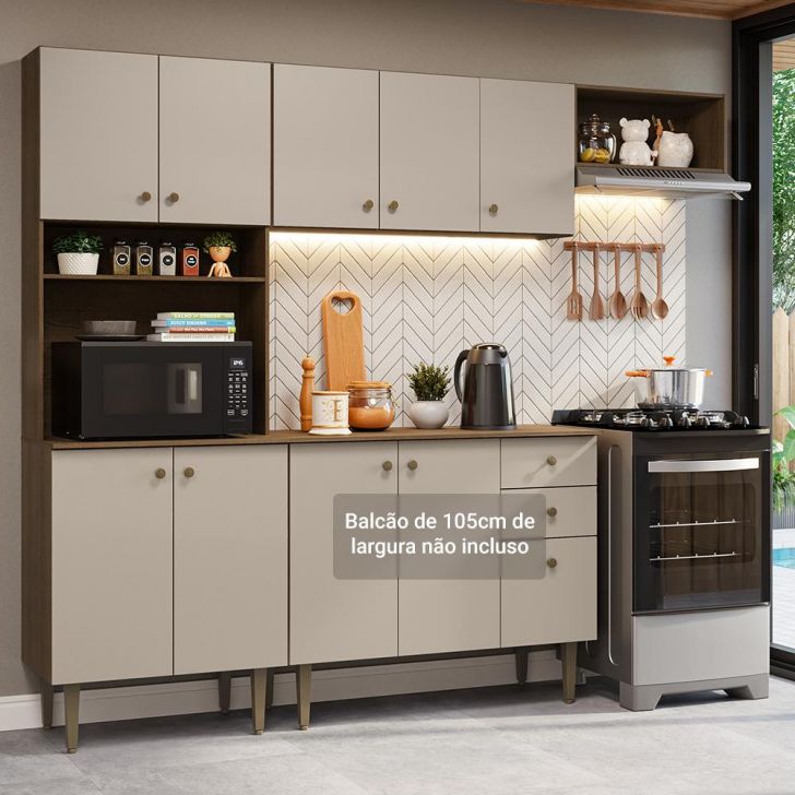 Armário de Cozinha Compacta 235cm Rustic/Crema Gourmet Madesa XC03