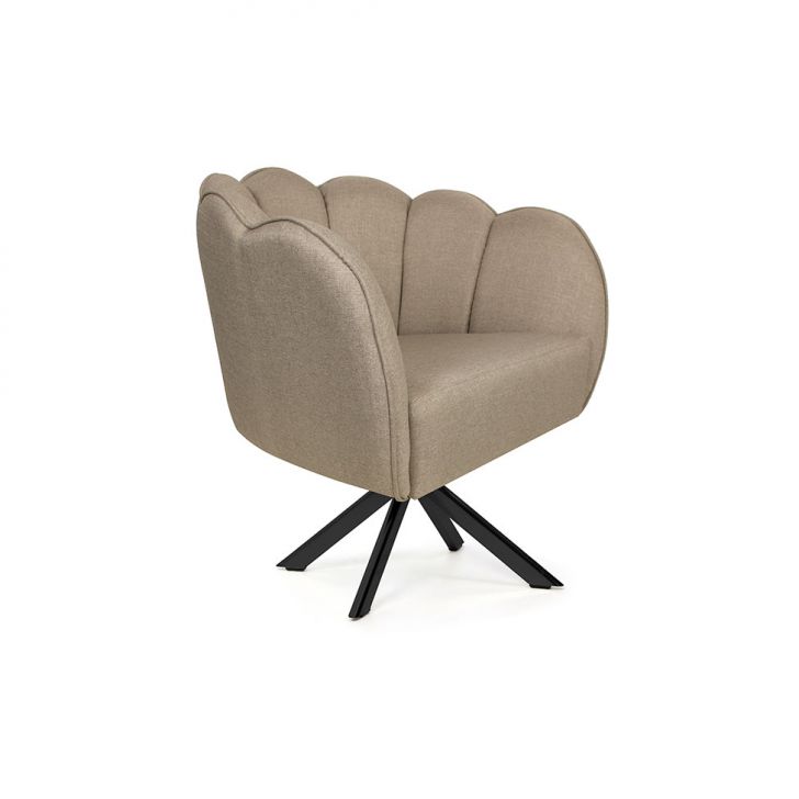 Poltrona Ariel Giratória Linho Bege E Preta