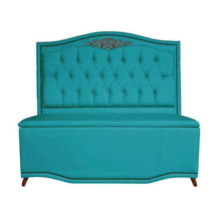 Cabeceira mais Calçadeira Casal 140cm Para Cama Box Greta Suede Azul Turquesa - DS Estofados