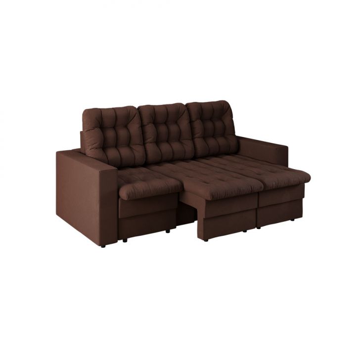 Sofá 3 Lugares Retrátil Lubeck Plush Suede Marrom 210 Cm