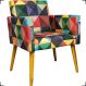 Kit 2 Poltronas Decorativas Para Sala Nina + 2 Puff Estampa Triângulo Colorido Pé Castanho - Clique E Decore