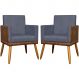 Kit 2 Poltronas Decorativa Para Sala Recepção Consultório Cadeira Lis Corino Peroba e Suede Cinza