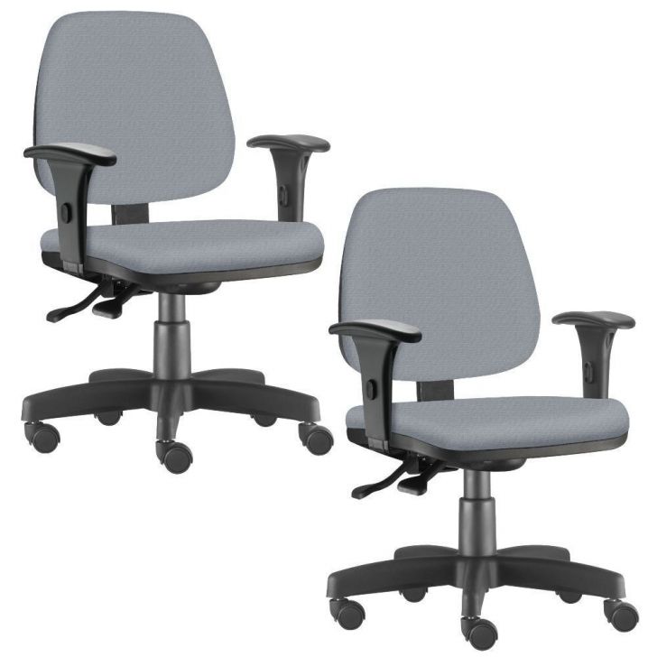 Kit 02 Cadeiras Giratória Job L02 Executiva Ergonômica Escritório Couro Sintético Cinza- Lyam Decor