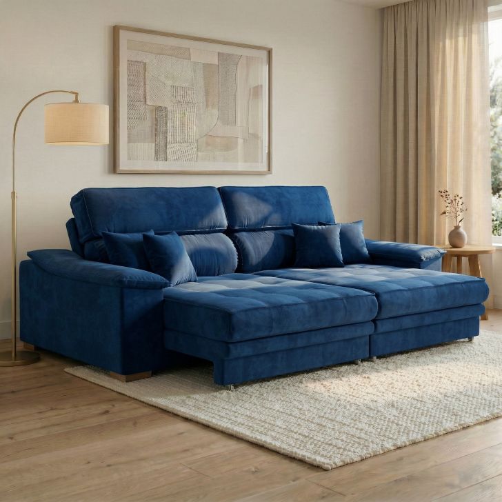 Sofá 3 Lugares Retrátil E Reclinável Lupin Velosuede Azul Marinho 214 Cm