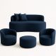 Conjunto 02 Poltronas + Sofá e Puff Curvo Orgânico Nature Gaia Boucle Azul Marinho - Montanaris Decor