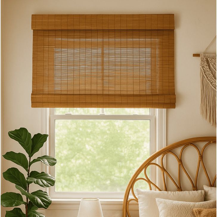 Persiana Bambu Rolo 120larg x 140alt com bandô - Café