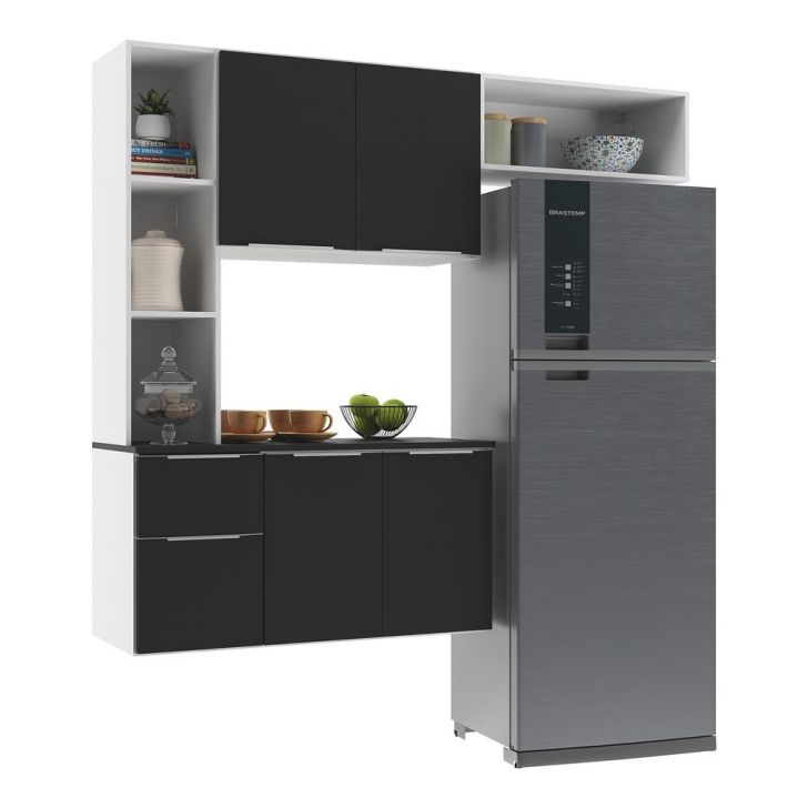Armário de Cozinha Compacta com Balcão Sofia Multimóveis V2003 Branco/Preto