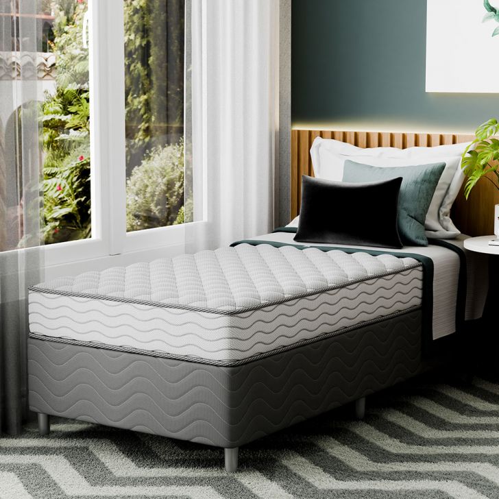 Cama Box Com Colchão Solteirão Howie Misto D28 (17x108x198) Branco E Cinza