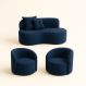 Conjunto Decorativo 02 Poltronas + Sofá Curvo Orgânico Nature Gaia Suede Azul Marinho - Montanaris Decor