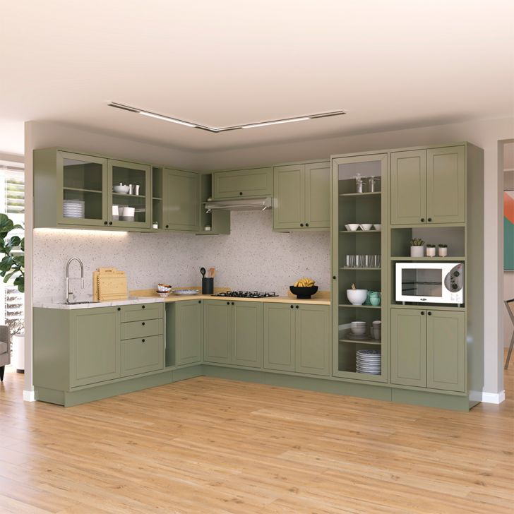 Cozinha Completa Évora 17 Portas 3 Gavetas Verde Hill e Carvalho