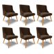 Kit 6 Cadeiras Decorativas Sala de Jantar Pés Palito de Madeira Firenze Suede Marrom/Natural G19 - Gran Belo