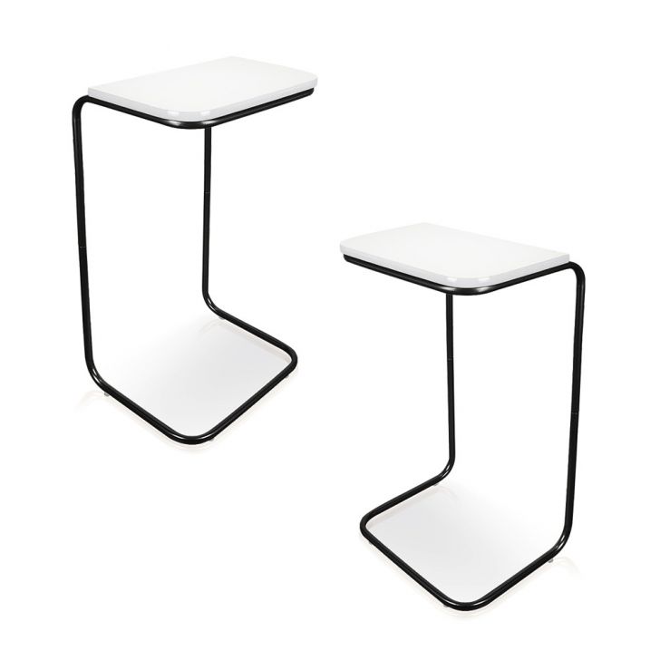 Kit 02 Mesas Lateral Tampo Multiuso Para Sófá Base Preto - D'Rossi