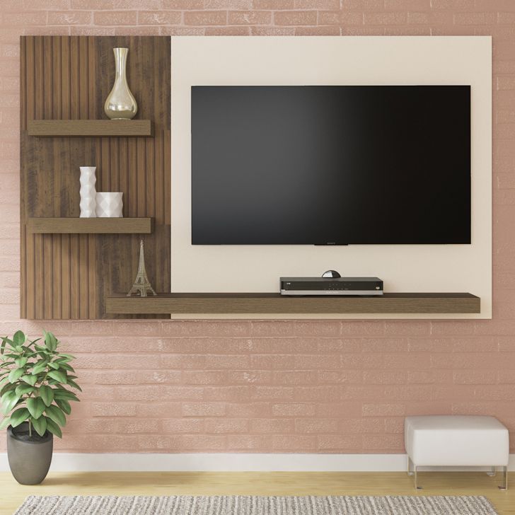 Painel para TV até 50 Polegadas Chess Marrom e Off White 160 cm