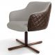 Poltrona Decorativa Giratória Base X Jade D02 Linho Bege C-107 Tressê Corano Marrom - Lyam Decor