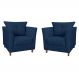 Kit 02 Poltronas Decorativas Isis Pés de Madeira Suede Azul Marinho - DS Estofados