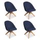 Kit 04 Poltronas Cadeira Giratória Bela Veludo Azul Marinho Base de Madeira - Pallazio