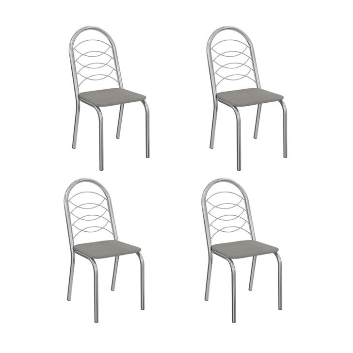 Conjunto com 4 Cadeiras Holanda Veludo Cinza Claro e Cromado