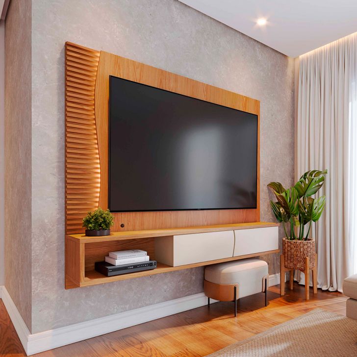 Painel para TV até 65 Polegadas Egeu com LED 2 Portas Freijó e Off White