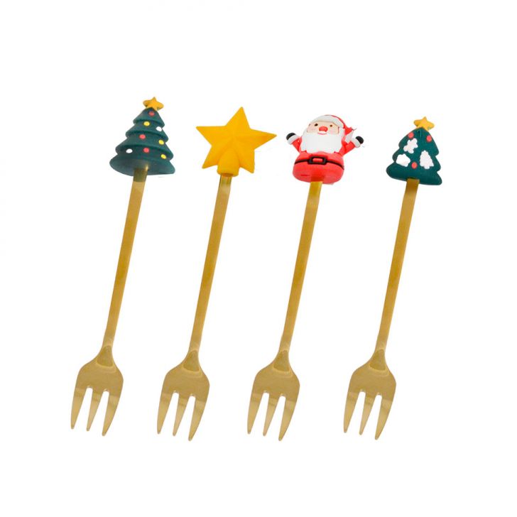 Jogo com 4 Garfos Natalinos Espressione Dourado