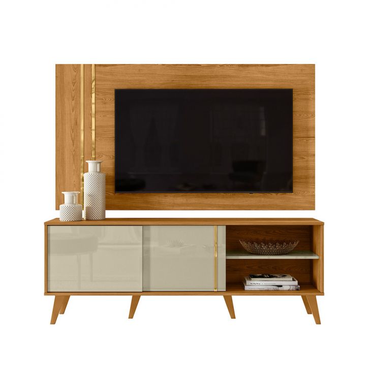 Rack Com Painel Para Tv Até 60 Polegadas Cronos 2 Portas Cumaru E Opala