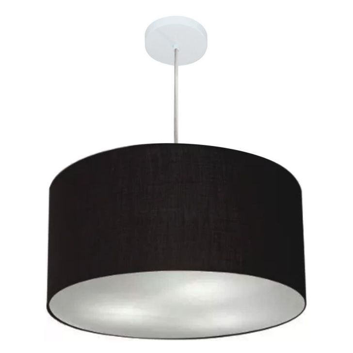 Pendente Cilíndrico Md-4213 Cúpula em Tecido 50x30cm Preto - Bivolt