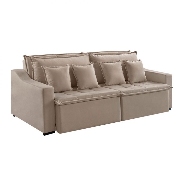 Sofá 4 Lugares Retrátil E Reclinável Amy Veludo Bege 274 Cm