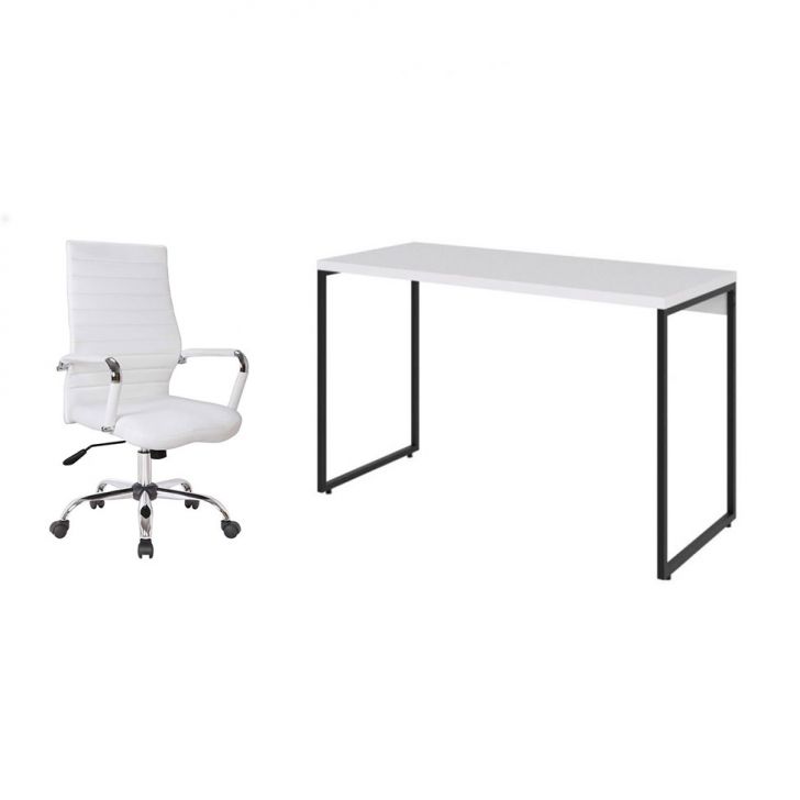 Conjunto de Mesa Studio 120 cm com Cadeira de Escritório Diretor Giratória Cleaner Branca