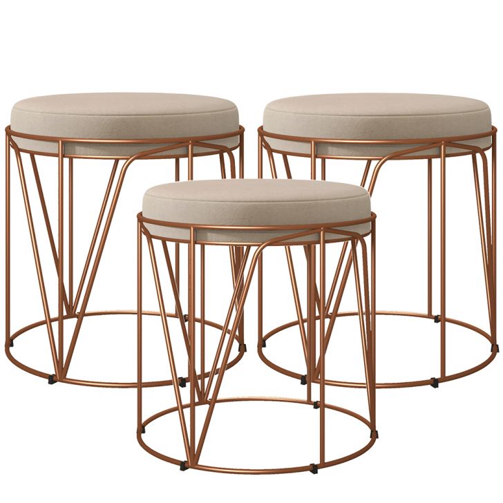 Kit 03 Puffs Decorativo Aramado Bronze Zaya L02 Suede Bege - Lyam Decor