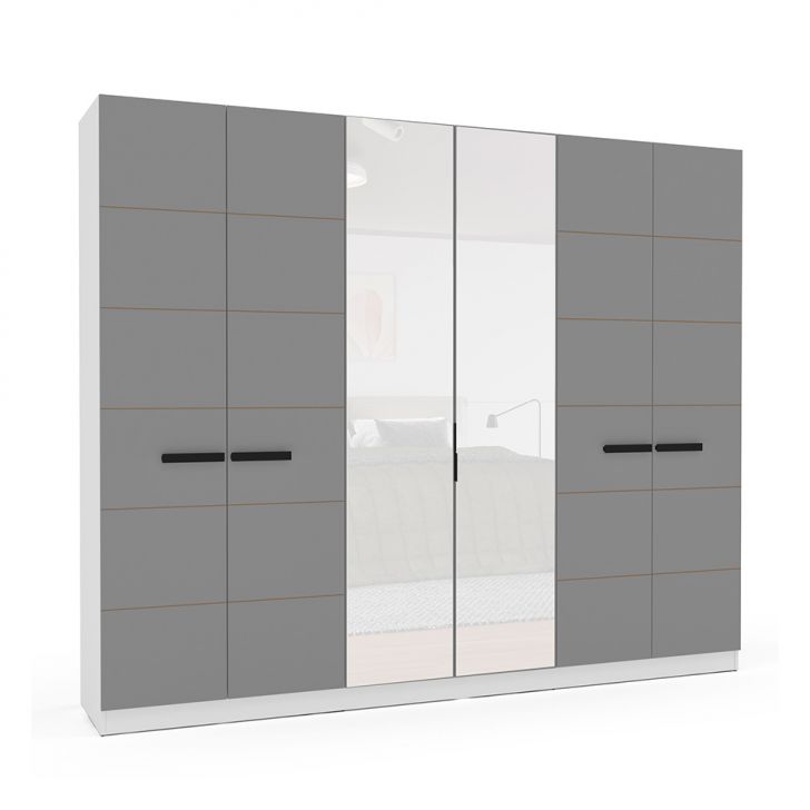 Image of Guarda-roupa Casal Com Espelho Lisboa 6 Portas 4 Gavetas Branco E Cinza PLA-MO895CL47OSQMOB