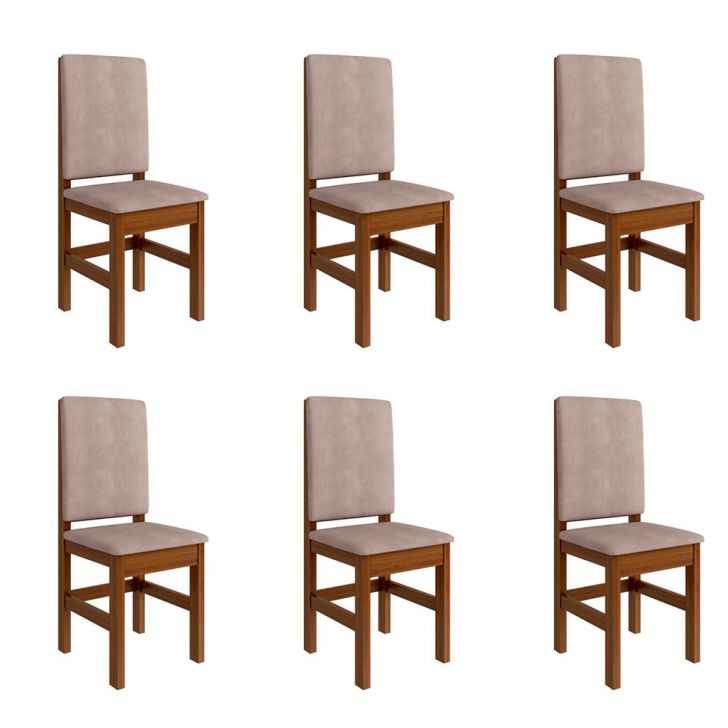 Conjunto com 6 Cadeiras Mistic Suede Canela