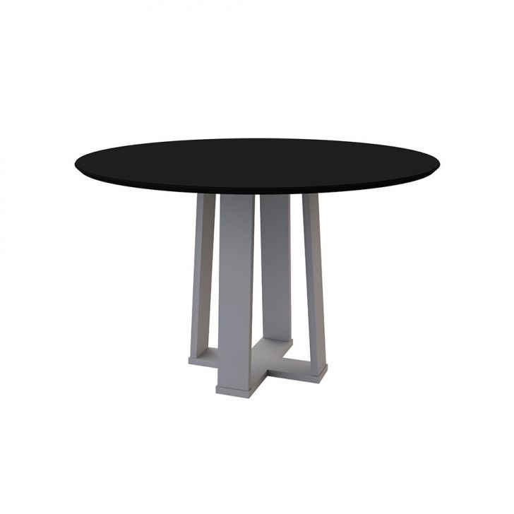 Mesa de Jantar Redonda com Tampo de Vidro Isabela Preta e Off White 117 cm