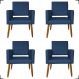 Kit 4 Poltronas Decorativas Para Sala, Manicure, Quarto Isa Suede Azul Marinho Pé Castanho - Clique E Decore