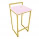 Banqueta Pietra Suede Rosa Bebê Base Dourado D'Rossi