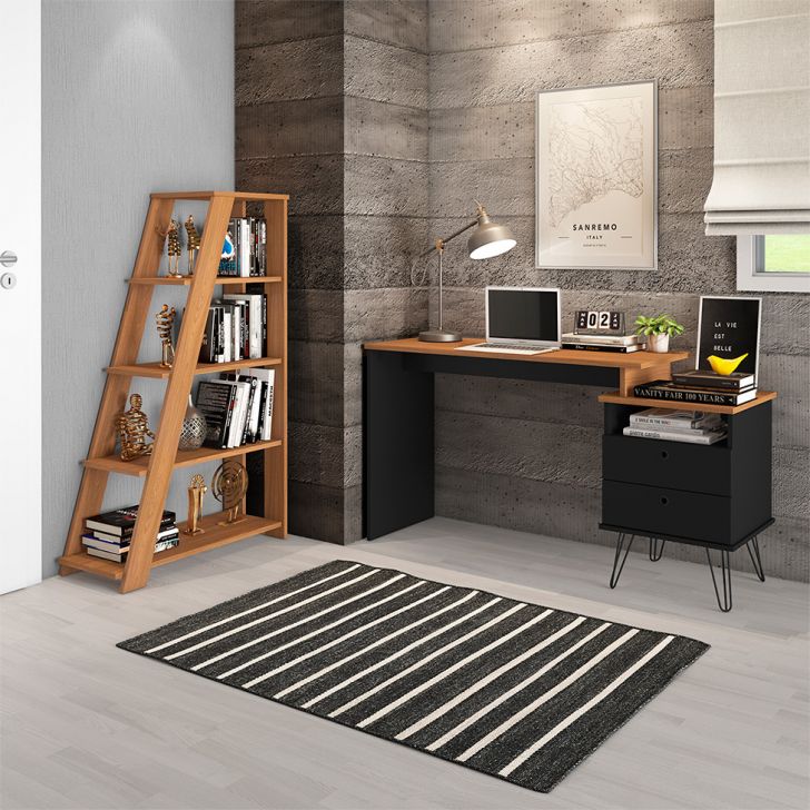 Escrivaninha Mafê com Estante Star 2 GV Freijó e Preta