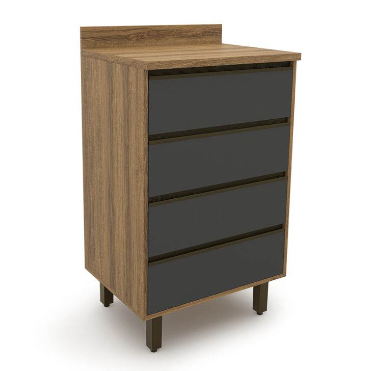 Balcão de Cozinha com Tampo Confort 4 Gavetas Cinamomo e Grafite