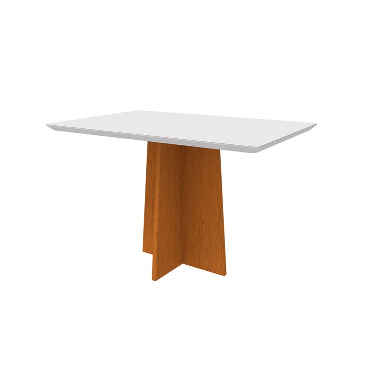 Mesa de Jantar Retangular com Tampo de Vidro Anitta Off White e Ype 120 cm