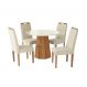 Conjunto de Mesa de Jantar Redonda com Tampo de Vidro Off White e 4 Cadeiras Jade Linho Areia e Eucalipto