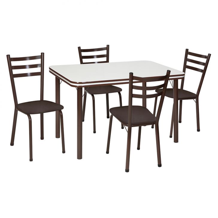 Conjunto De Mesa De Jantar Com 4 Cadeiras Gisele Corino Marrom E Branco