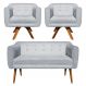 Kit Namoradeira 02 Lugares e 02 Poltronas Giratória Julia Suede Cinza Base Madeira MM30 D'Rossi