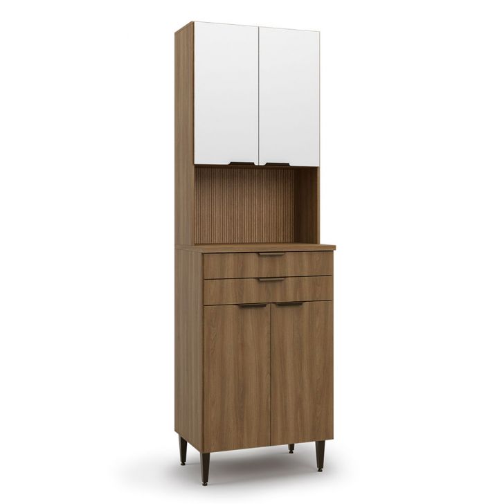 Paneleiro Paris 4 Portas 2 Gavetas Nogal e Branco