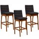 Kit 03 Banquetas Altas Para Cozinha Sala de Jantar Fixa Mila B04 Linho Chumbo - Lyam Decor