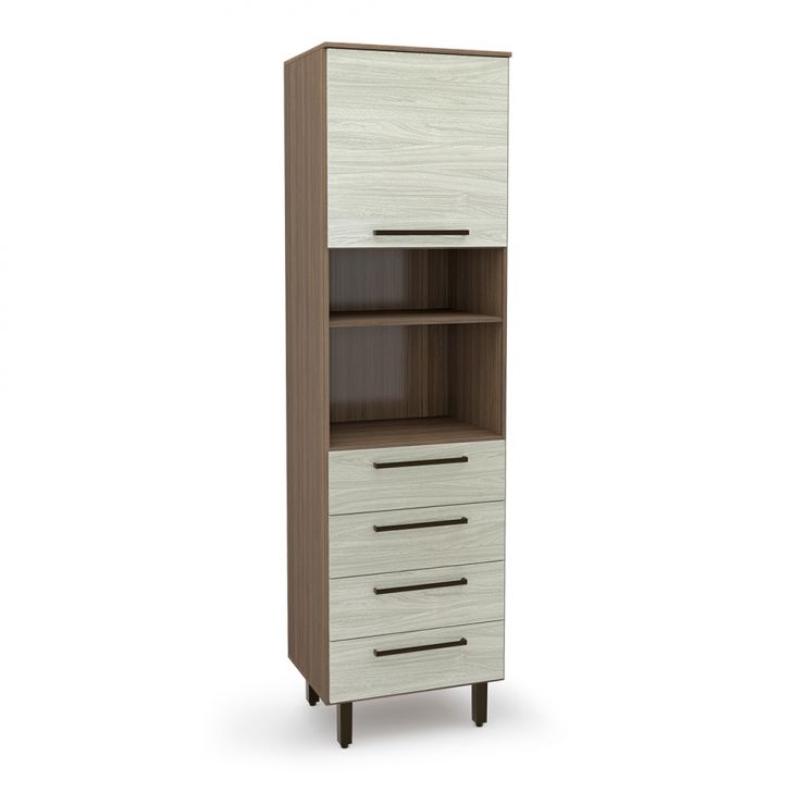 Paneleiro Evolution 1 Porta 4 Gavetas Tannat e Legno Crema