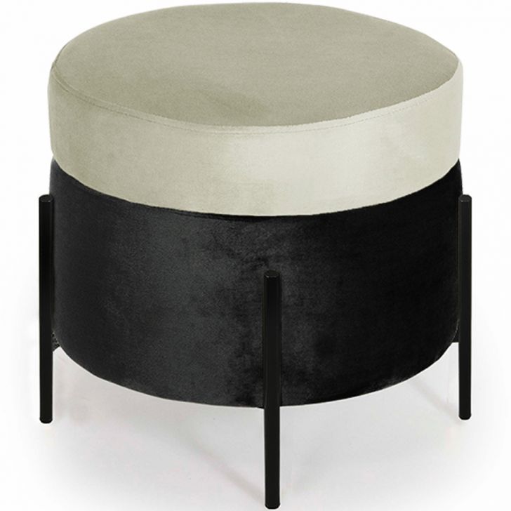 Puff Decorativo Lewis 45x45 cm Pés Preto Suede Preto/Veludo Creme - Nexta Casa