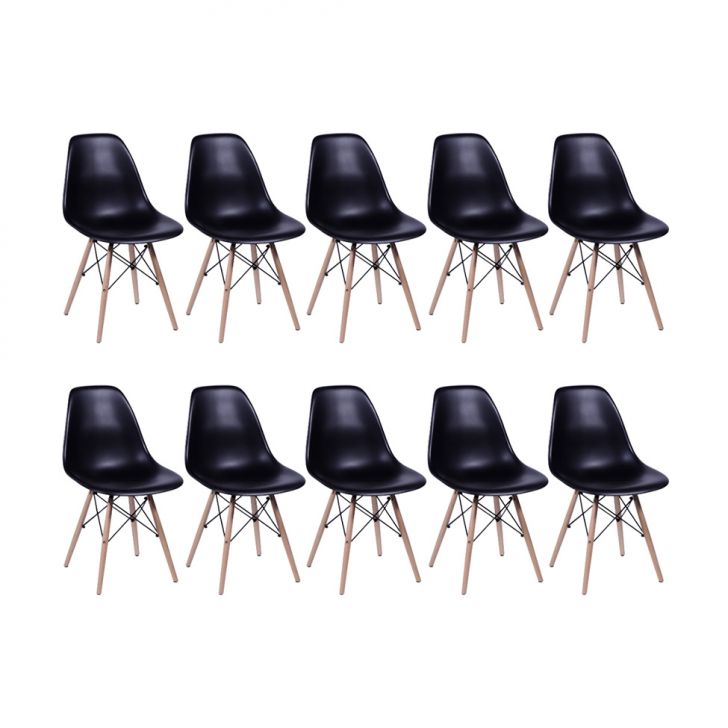 Conjunto com 10 Cadeiras DKR Eames Preto e Madeira