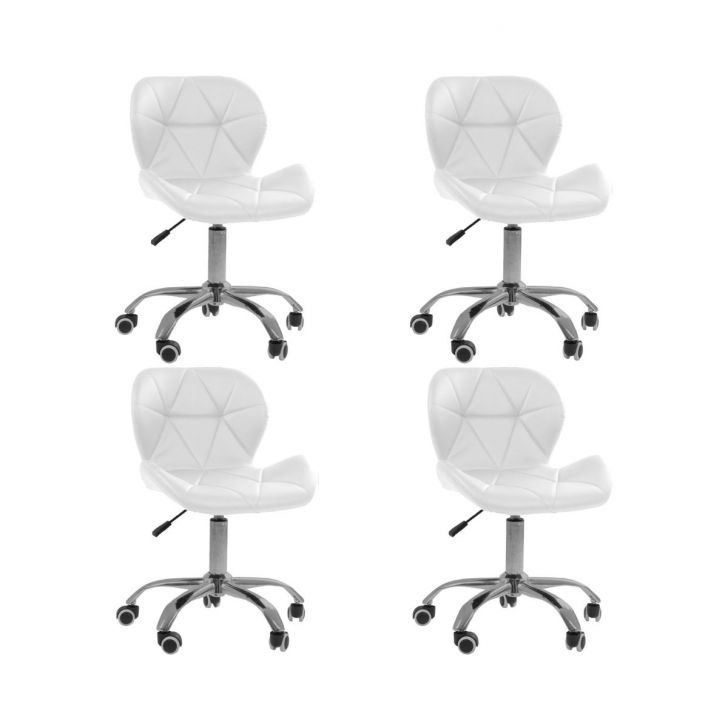 Kit 4 cadeiras Office Eiffel Slim Ajustável Base Giratória Branco