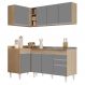 Armário de Cozinha Modulado de Canto Direito 4 Peças CP39 com Pia Inox Castanho/Cinza - Lumil