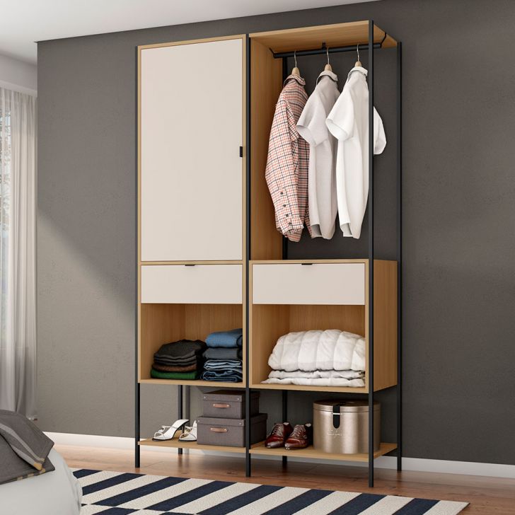 Guarda-roupa Closet Modulado Maverick 1 Porta 2 Gavetas Carvalho E Off White 112 Cm