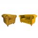 Conjunto Sofa Namoradeira Chesterfield Capitone Luis XV Suede Amarelo / decoracao, sala tv estar, recepcao